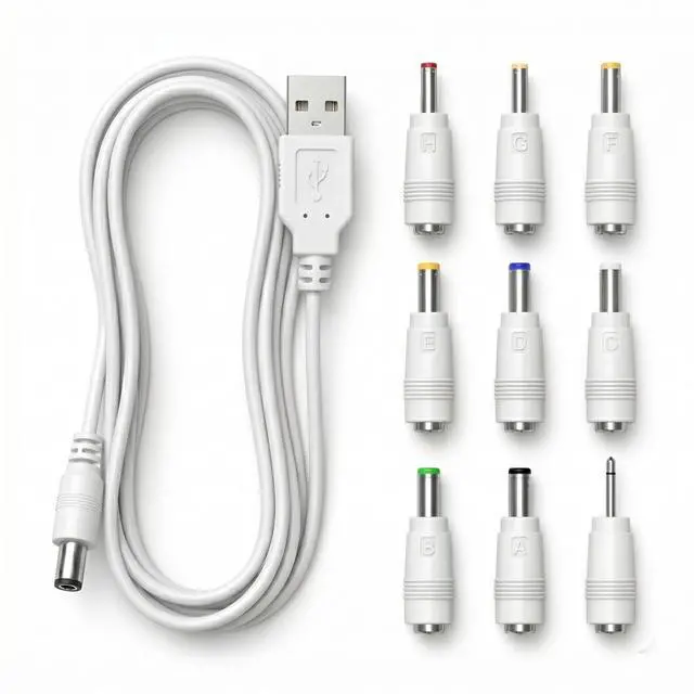 Main image of 5V USB to DC Power Cable with 9 Connector Tips, 5.5x2.1mm Female Jack, Universal DC Plug Kit for Router, CCTV Camera, LED Lights, Digital Photo Frame UD01