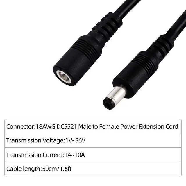 Alt view image 2 of 5 - 1.6FT DC Power Extension Cable 5.5mmx2.1mm 18AWG Male to Female 12V Extension Cable for CCTV Surveillance Camera Router LED Light Ba 2pcs