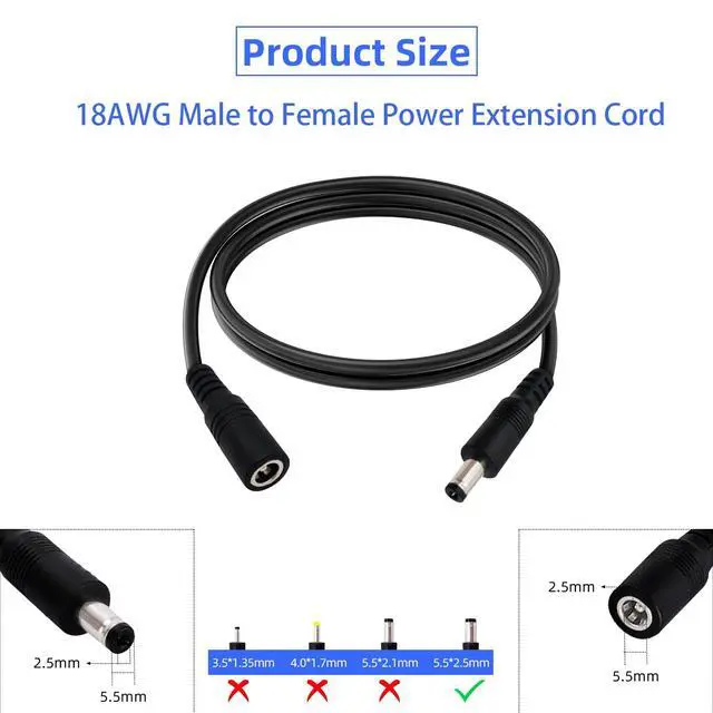 Alt view image 2 of 5 - 3.3FT 12V DC Power Extension Cable 5.5mmx2.5mm 18AWG Male to Female Extension Cable Barrel Connector for CCTV Surveillance Camera LED Light Bar Router Projector Printer 2PCS