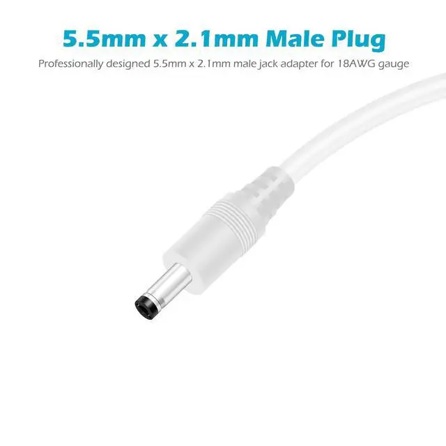 Alt view image 3 of 6 - 18 AWG 2-Pack 3FT DC Power Extension Cable, 5.5mm x 2.1mm Male to Female Barrel Plug Jack Power Supply Adapter 5.5x2.1mm Extension Cord for CCTV Surveillance Security Camera LED Strip, White
