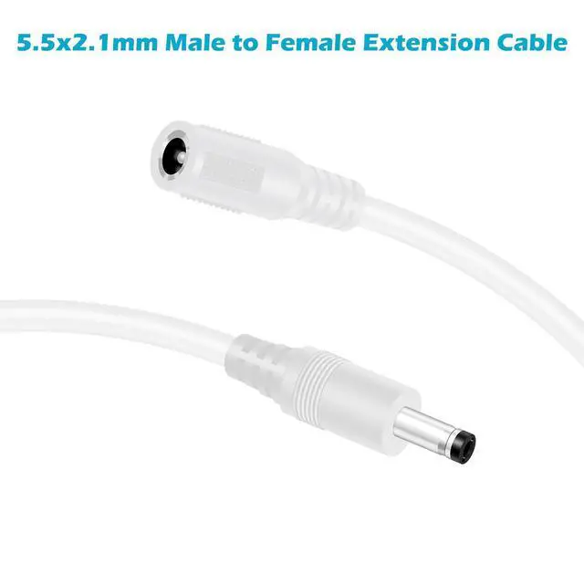 Alt view image 5 of 6 - 18 AWG 2-Pack 3FT DC Power Extension Cable, 5.5mm x 2.1mm Male to Female Barrel Plug Jack Power Supply Adapter 5.5x2.1mm Extension Cord for CCTV Surveillance Security Camera LED Strip, White