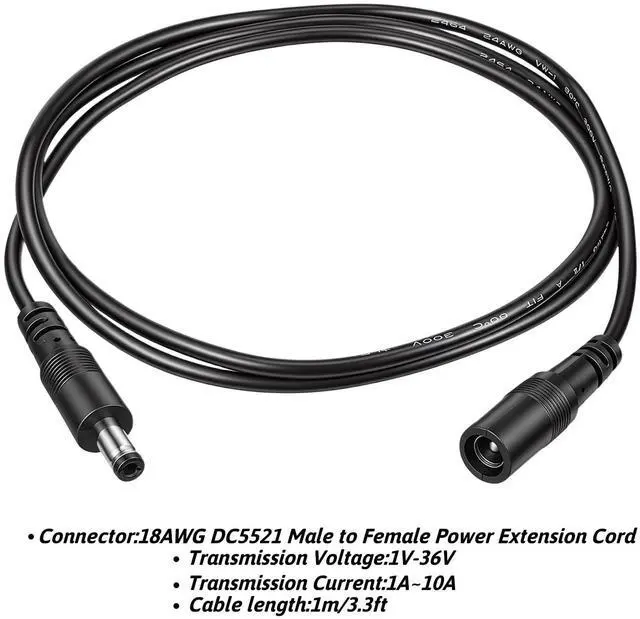 Alt view image 3 of 7 - 2 Pack 3.3 FT DC Power Extension Cable, 5.5mm x 2.1mm 18AWG Male to Female Extension Power Cord 12V Extension Cable Universal Plug Supply Adapter for CCTV Camera LED Strip Light Router 3D Printer
