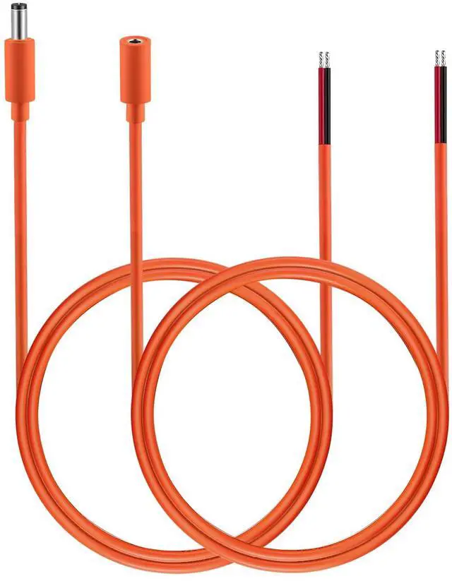 Main image of 3.3FT DC Power Pigtails Cable 5.5mm x 2.1mm 16AWG Female Male Plug to Bare Wire Open End Repair Cord for LED Strip, 12V Battery Pack E-Bike Chargers Game Camera Solar Panel Security Camera