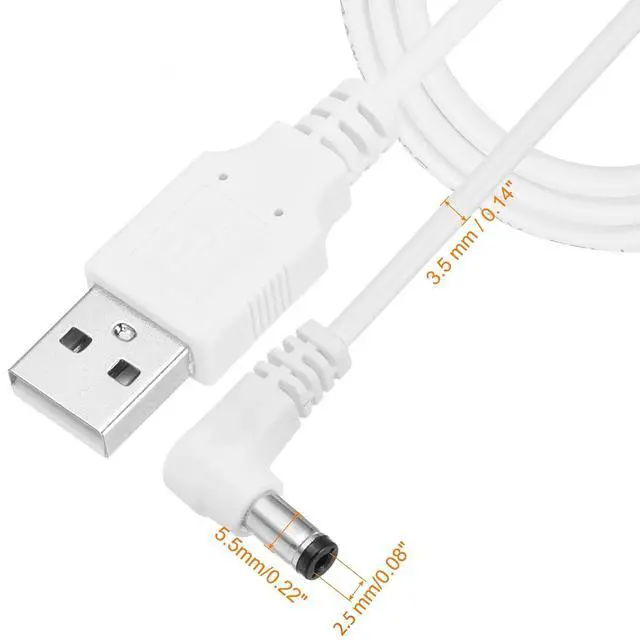 Alt view image 2 of 6 - Lighted Makeup Mirror Charger Cable - USB to DC 5.5mm x 2.5mm / 2.1mm Barrel Connector 5V Power Charging Cord 3.3 ft, 90-Degree Plug