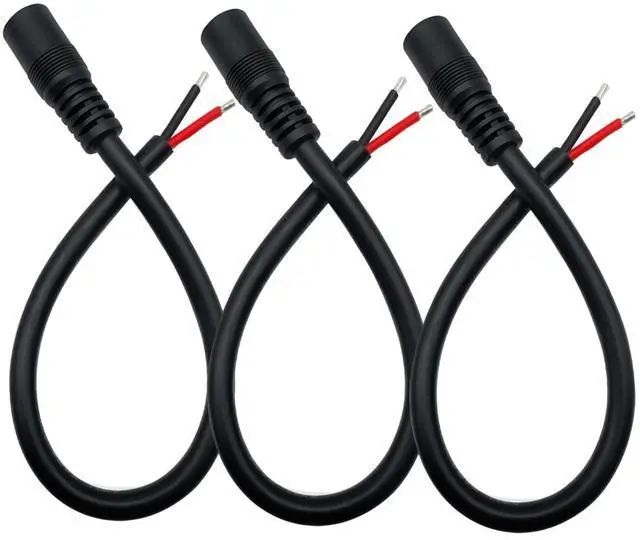 Main image of 0.8FT DC Pigtail Cable 5.5mmx2.1mm Female 12V/24V Barrel Connector Maintenance Power Cord 16AWG for CCTV Security Camera LED Strip Solar Panel 3pcs