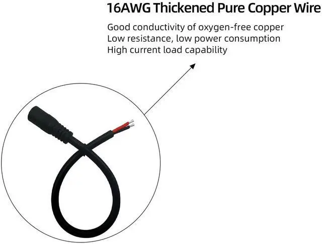 Alt view image 2 of 4 - 0.8FT DC Pigtail Cable 5.5mmx2.1mm Female 12V/24V Barrel Connector Maintenance Power Cord 16AWG for CCTV Security Camera LED Strip Solar Panel 3pcs