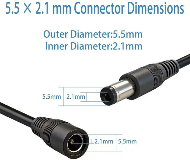 Alt view image 4 of 7 - 3.3FT 18AWG 5521 Male to Female Connector, 12V/24V DC Extension Cable(Black), Suitable for LED Strips, Security Cameras, routers, Monitors, and dashcams 1PCS