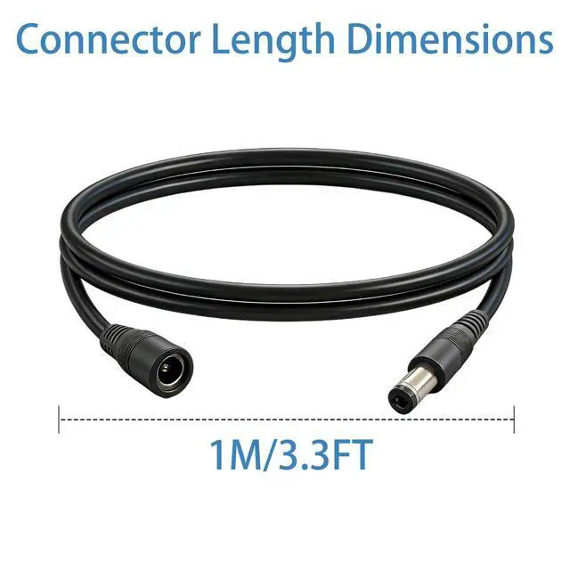 Alt view image 3 of 7 - 3.3FT 18AWG 5521 Male to Female Connector, 12V/24V DC Extension Cable(Black), Suitable for LED Strips, Security Cameras, routers, Monitors, and dashcams 1PCS
