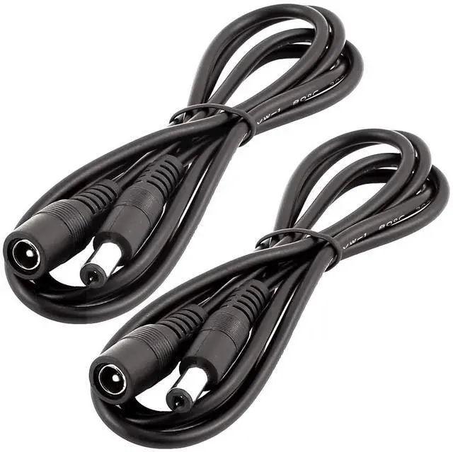 Main image of 2pcs 1m 3.3ft DC Extension Cable 12V Extension Cord 5V-24V Power Cord 5.5mm x 2.1mm DC Jack Plug Adapter Male to Female for Car Monitor, CCTV Camera, LED Strip Light, etc, Black