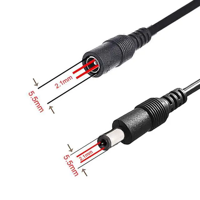 Alt view image 3 of 5 - 2pcs 1m 3.3ft DC Extension Cable 12V Extension Cord 5V-24V Power Cord 5.5mm x 2.1mm DC Jack Plug Adapter Male to Female for Car Monitor, CCTV Camera, LED Strip Light, etc, Black
