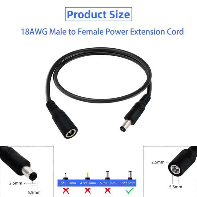 Alt view image 2 of 5 - 1.6FT 12V DC Power Extension Cable 5.5mmx2.5mm 18AWG Male to Female Extension Cable Barrel Connector for CCTV Surveillance Camera LED Light Bar Router Projector Printer 2PCS