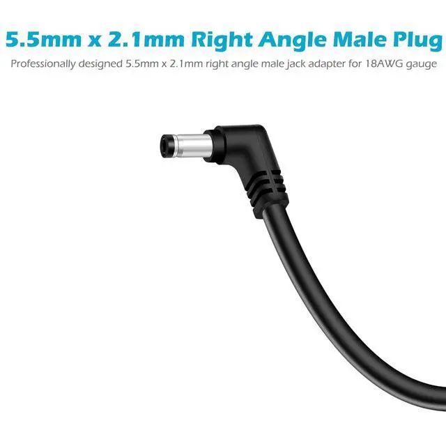 Alt view image 3 of 6 - 18AWG DC Power Extension Cable, 5.5mm x 2.1mm Right Angle Male to Female Barrel Plug Jack Power Supply Adapter 5.5x2.1mm Extension Cord for CCTV Surveillance Security Camera LED Strip, 3FT