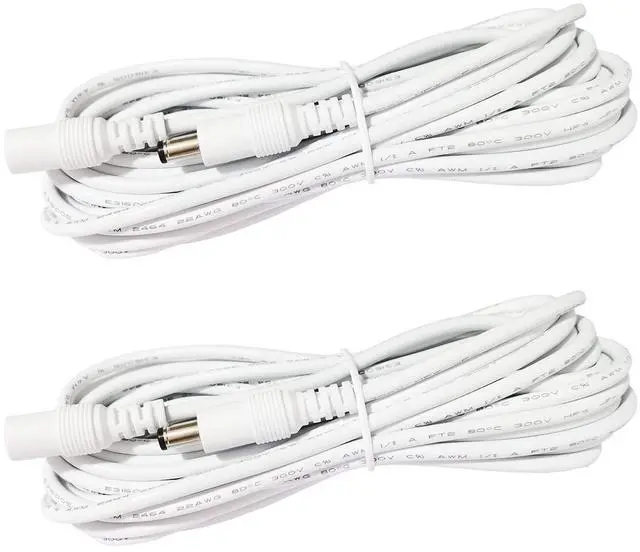 Main image of 2pcs 1m 3.3ft DC Extension Cable 12V Extension Cord DC 5V-24V Power Cord 5.5mm x 2.1mm DC Jack Plug Adapter Male to Female for Car Monitor, CCTV Camera, LED Strip, etc., White