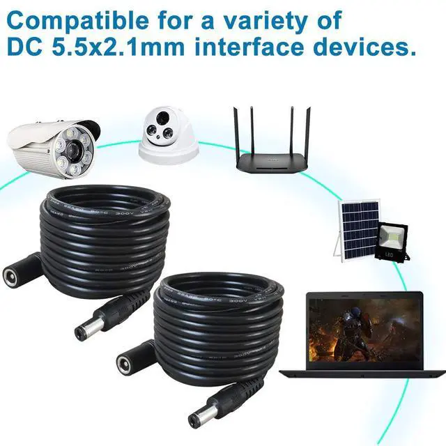 Alt view image 5 of 5 - 2-Pack 10FT DC Power Extension Cable,5.5mm x 2.1mm Extension Cord,12v Extension Cord for Security Camera CCTV IP,Router,LED Strip,5V 9V 24V 12 Volt Male to Female Plug Supply Adapter Power Cord
