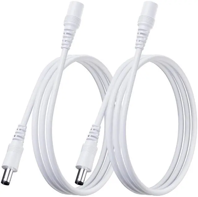 Main image of 2PCS 3FT/1M Pure Copper Power Extension Cable, 5.5mm x 2.1mm Female to Male, DC 12V Power Extension Cord for Security Camera CCTV IP, Router, LED Strip, DC Power Supply Adapter and More-White