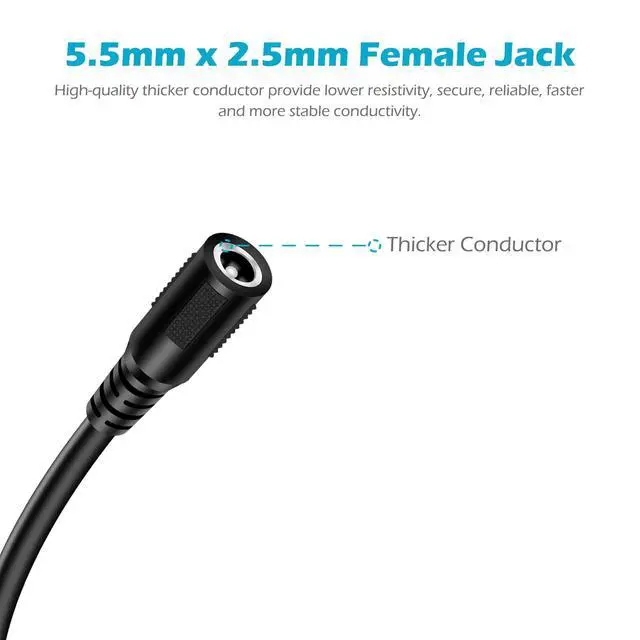 Alt view image 4 of 5 - 18AWG 3FT DC Power Extension Cable, 5.5mm x 2.5mm Male to Female Barrel Plug Jack Power Supply Adapter 5.5x2.5mm Extension Cord for CCTV Surveillance Security Camera LED Strip