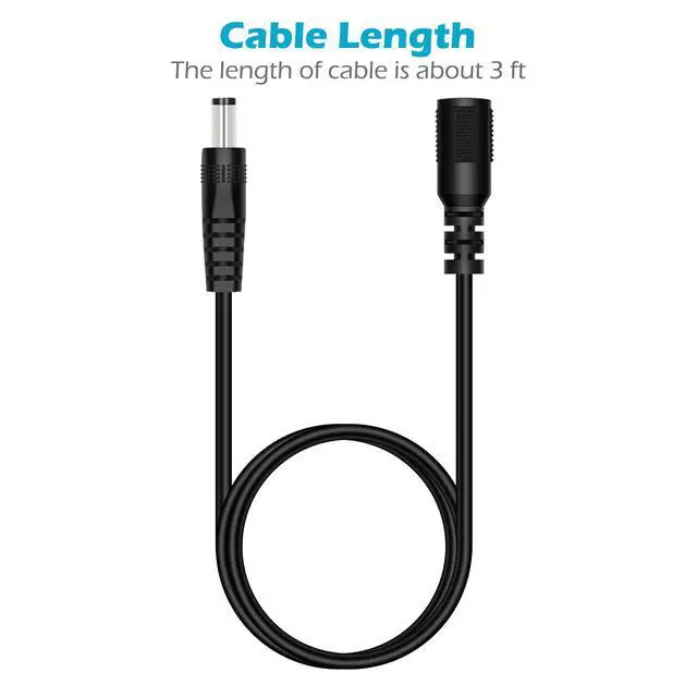 Alt view image 4 of 4 - 2.1mm x 5.5mm Extension Cable, 3FT 5.5mm x 2.1mm DC Power Male to Female Jack Plug Power Supply Adapter Extension Cord for Surveillance IP Camera CCTV Security Camera LED Strip DVR Router