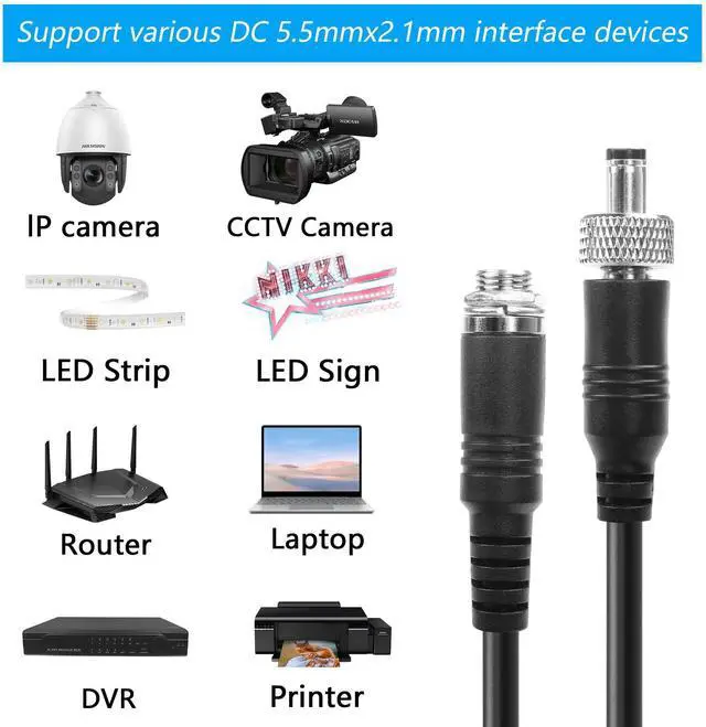 Alt view image 5 of 7 - 4.92FT DC 12V Power Extension Cable, 5.5mm x 2.1mm Male to Female Universal DC Power Extension Cord with Lock Nut for CCTV Security Camera, LED Strip, CCTV IP Surveillance 18AWG