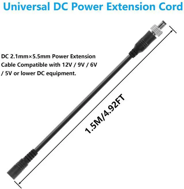 Alt view image 7 of 7 - 4.92FT DC 12V Power Extension Cable, 5.5mm x 2.1mm Male to Female Universal DC Power Extension Cord with Lock Nut for CCTV Security Camera, LED Strip, CCTV IP Surveillance 18AWG