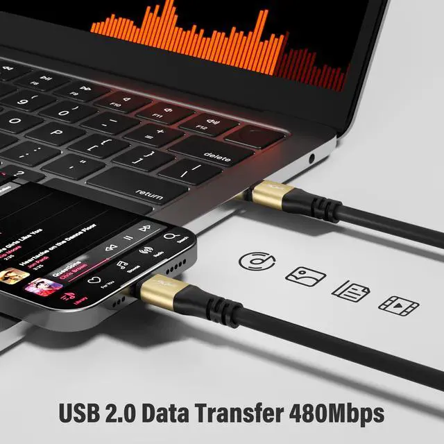 Alt view image 4 of 7 - 100W USB C to USB C Cable 25FT, Type-C Extra-Long 5A Fast Charging Cable, Compatible with iPhone 17 16 15 Pro Max Plus Air, Samsung Galaxy S25 S24 S23, MacBook Pro, iPad Air/Pro, Carplay
