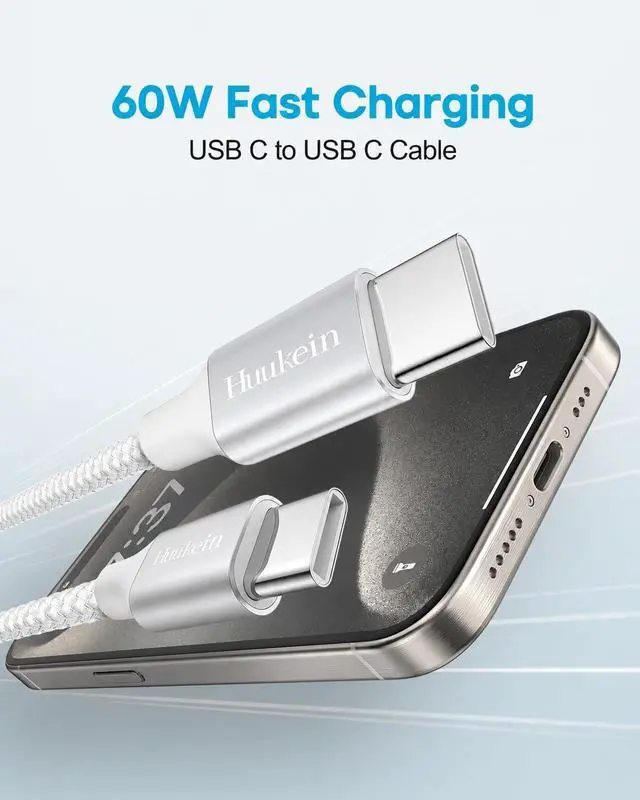 Alt view image 3 of 7 - Extra Long USB C to USB C Cable 20ft, 60W Type C to Type C Fast Charging Cord Braided, USBC Charger Cable for iPhone 17 16 Pro Max, for iPad Pro/Air, for Samsung Galaxy S26 S25, Pixel and More