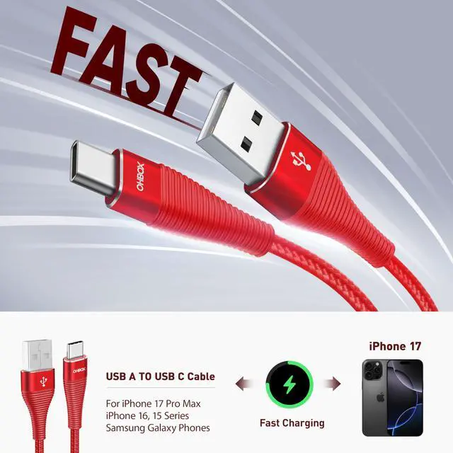 Alt view image 2 of 7 - USB C Cable 3Pack 10FT, USB A to USB C Cable Fast Charging, Extra Long USB Type C Charging Power Cord, Nylon Braided USB to USB C Cable for iPhone 17/16/15/Pro Max/Plus Samsung Galaxy S23 and More