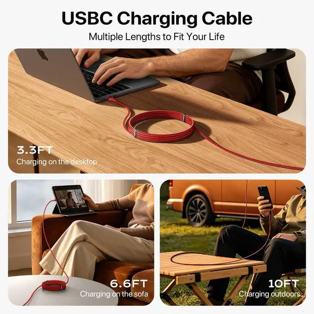 Alt view image 5 of 7 - USB C Cable 3Pack 10FT, USB A to USB C Cable Fast Charging, Extra Long USB Type C Charging Power Cord, Nylon Braided USB to USB C Cable for iPhone 17/16/15/Pro Max/Plus Samsung Galaxy S23 and More