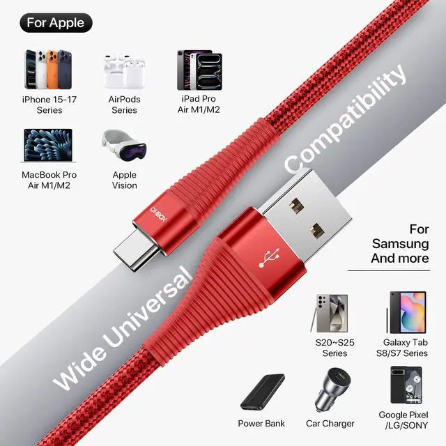 Alt view image 6 of 7 - USB C Cable 3Pack 10FT, USB A to USB C Cable Fast Charging, Extra Long USB Type C Charging Power Cord, Nylon Braided USB to USB C Cable for iPhone 17/16/15/Pro Max/Plus Samsung Galaxy S23 and More