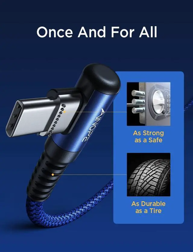Alt view image 2 of 6 - USB C Cable 60W 2-Pack 10ft Nylon Braided USB C to USB C Cable Type C Charger Fast Charging Right Angle USBC Cable Charger Cord for iPhone 16 Pro Max 15 Plus Samsung S24 S23 iPad Pro Blue