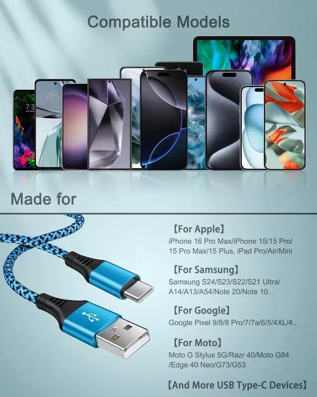 Alt view image 7 of 7 - USB A to USB C Cable 10FT for iPhone 17e 17 Pro Max 16e 16 15 Charging Cord