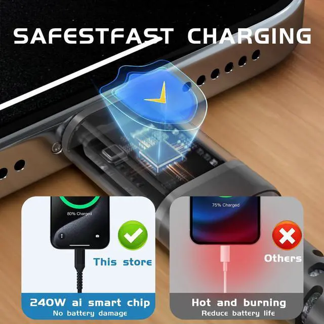 Alt view image 6 of 7 - USB C Cable,(6ft, 2-Pack) 240W USB C to C Fast Charging C Charger Cord,Braided Type C Phone Charger Cable for iPhone 17 16 15 Pro Max Compatible with Samsung S24 S23 S21 Note 10 Laptops MacBook