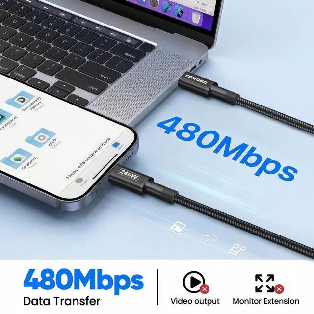 Alt view image 5 of 7 - USB C Charging Cable 240W 6ft, USB-C Fast Charging Cord Braided with 240W Power Delivery for iPhone 15/16/17 Galaxy S24/S25/S26 iPad MacBook Air/Pro/Neo Laptop and More