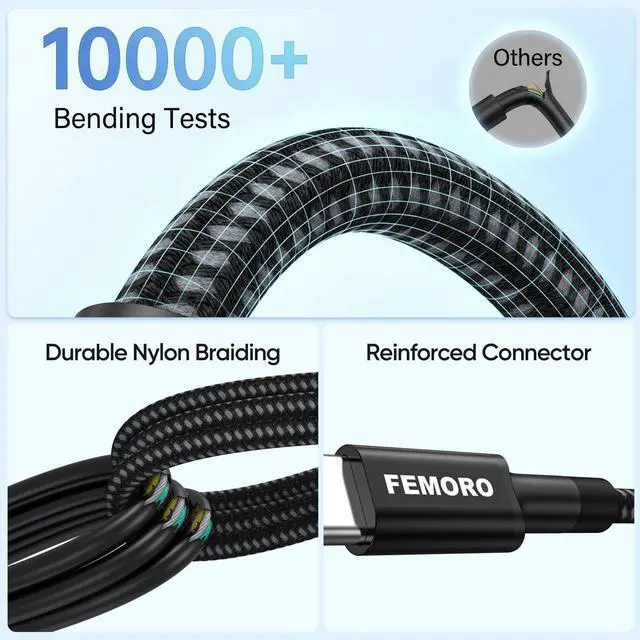 Alt view image 6 of 7 - USB C Charging Cable 240W 6ft, USB-C Fast Charging Cord Braided with 240W Power Delivery for iPhone 15/16/17 Galaxy S24/S25/S26 iPad MacBook Air/Pro/Neo Laptop and More