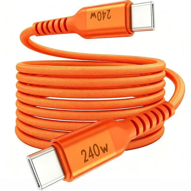 Main image of 240W USB-C to USB-C Cable 6.6FT Orange, Super Fast Charging Type-C to Type-C Charger Cable Braided Compatible with MacBook, iPhone 17/16/15, iPad, Samsung Galaxy, Carplay/Auto, PS5, Switch, Laptop