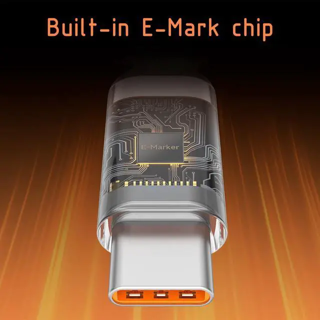 Alt view image 6 of 7 - 240W USB-C to USB-C Cable 6.6FT Orange, Super Fast Charging Type-C to Type-C Charger Cable Braided Compatible with MacBook, iPhone 17/16/15, iPad, Samsung Galaxy, Carplay/Auto, PS5, Switch, Laptop