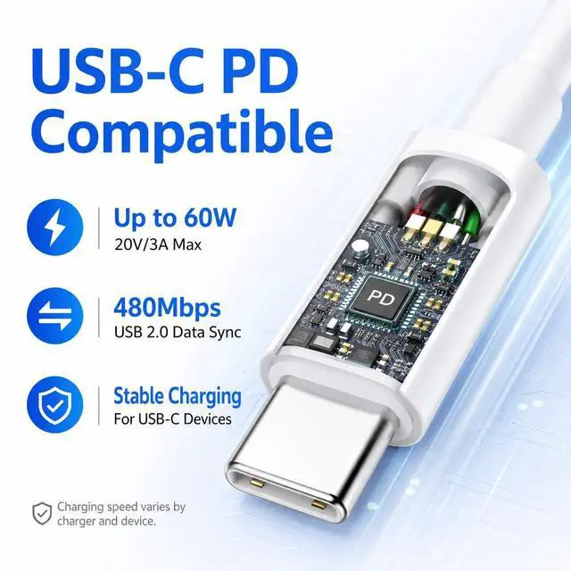 Alt view image 3 of 7 - 3-Pack 6FT USB-C to USB-C Charging Cable, 60W PD Fast Charging Type C Cord for iPhone 17/16/15 Pro Max Plus, iPad Pro/Air, MacBook Air/Pro, Samsung Galaxy S26/S25/S24, White