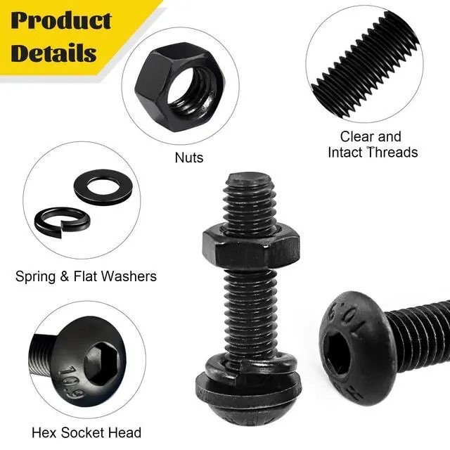 Alt view image 4 of 7 - 2200PCS M2 M3 M4 M5 Metric Screws Assortment Kit, Hex Socket Button Head Assorted kit, Machine Screw Set with Nuts & Washers,10.9 Alloy Steel Black Zinc Plated for 3D Printing
