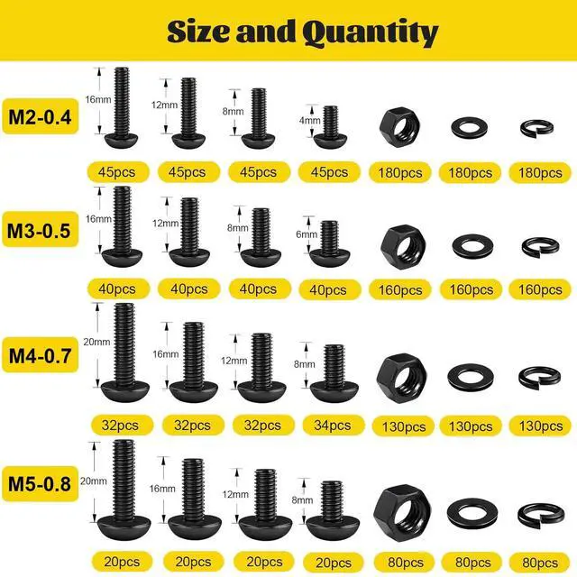 Alt view image 2 of 7 - 2200PCS M2 M3 M4 M5 Metric Screws Assortment Kit, Hex Socket Button Head Assorted kit, Machine Screw Set with Nuts & Washers,10.9 Alloy Steel Black Zinc Plated for 3D Printing