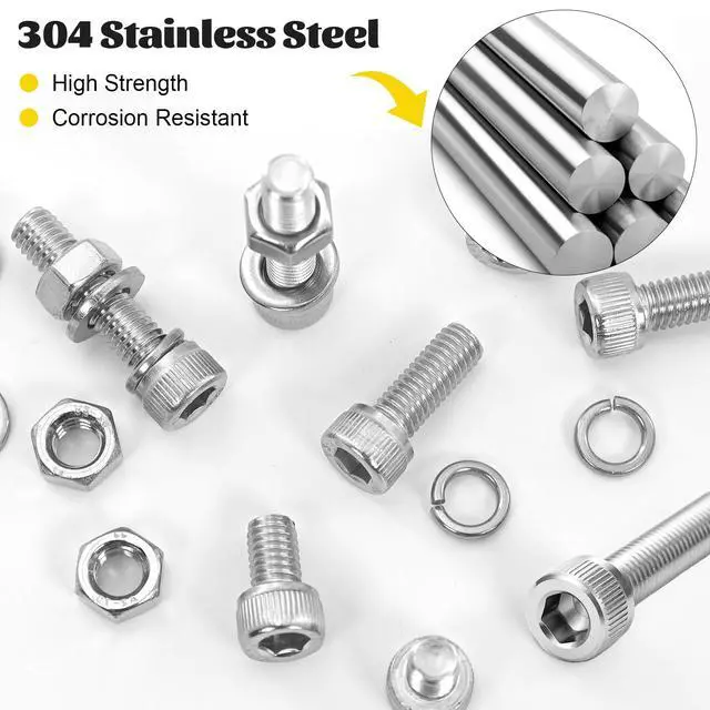 Alt view image 4 of 7 - 172pcs M6 Screws Assortment kit, M6x8/10/12/16/20/25/30/35 mm Hex Socket Head Bolts Assorted Kit, 304 Stainless Steel Screw Set with Nuts, Flat & Lock Washers