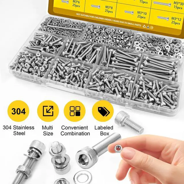 Alt view image 5 of 7 - 720pcs M3 Screws Assortment kit, Hex Socket Head Cap Bolts, Nuts & Washers Assorted Set M3x6/8/10/12/16/20/25/30 mm, 304 Stainless Steel Hardware Kit for DIY, 3D Printer