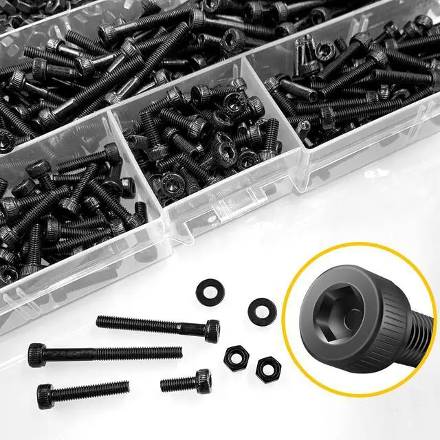Alt view image 5 of 7 - M3 Screw Kit, Metric Bolt Assortment M3 Nuts Washers, 1080 Pcs Metric Screw Assortment Kit, Hex Socket Head Cap Black Bolts and Nuts Kit, 12.9 Alloy Steel, Zinc Plated, 8mm to 30mm