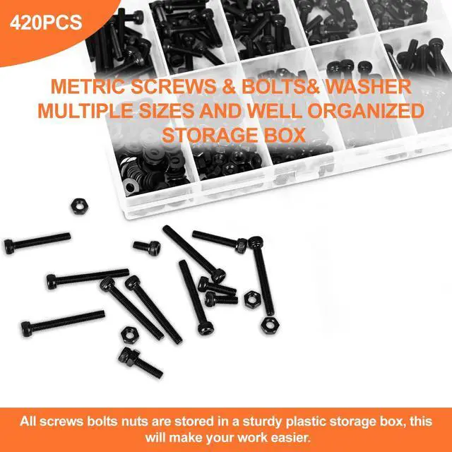 Alt view image 3 of 5 - 420pcs M3 Screw Kit, Premium M3 Bolts for 3D Printing, Hex Socket Head Cap Screw Assortment with Nuts and Washers, M3 x 6mm /8mm /10mm /12mm /16mm /20mm /25mm (Black)