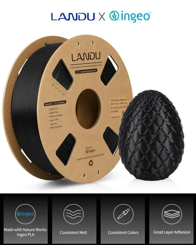 Alt view image 2 of 7 - PLA Filament 1.75mm Black 1KG, 3D Printer Filament 1kg Cardboard Spool(2.2lbs), Dimensional Accuracy +/- 0.02mm, Neatly Wound 3D Printing Filament Fits for Most FFF 3D Printers, Black PLA