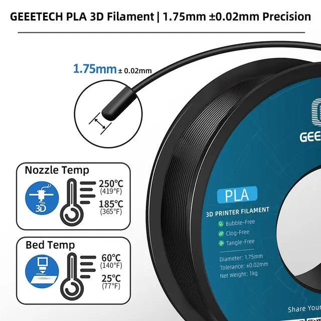 Alt view image 2 of 7 - PLA Filament 1.75mm Black, 1kg (2.2lbs) Spool, Neatly Wound 3D Printer Filament, Tangle-Free, Dimensional Accuracy +/- 0.02mm, Fits Most FDM 3D Printers