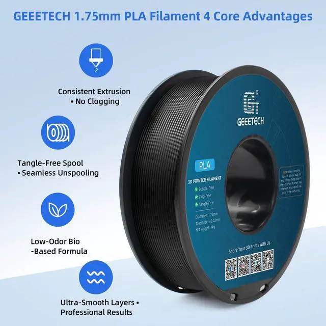 Alt view image 3 of 7 - PLA Filament 1.75mm Black, 1kg (2.2lbs) Spool, Neatly Wound 3D Printer Filament, Tangle-Free, Dimensional Accuracy +/- 0.02mm, Fits Most FDM 3D Printers
