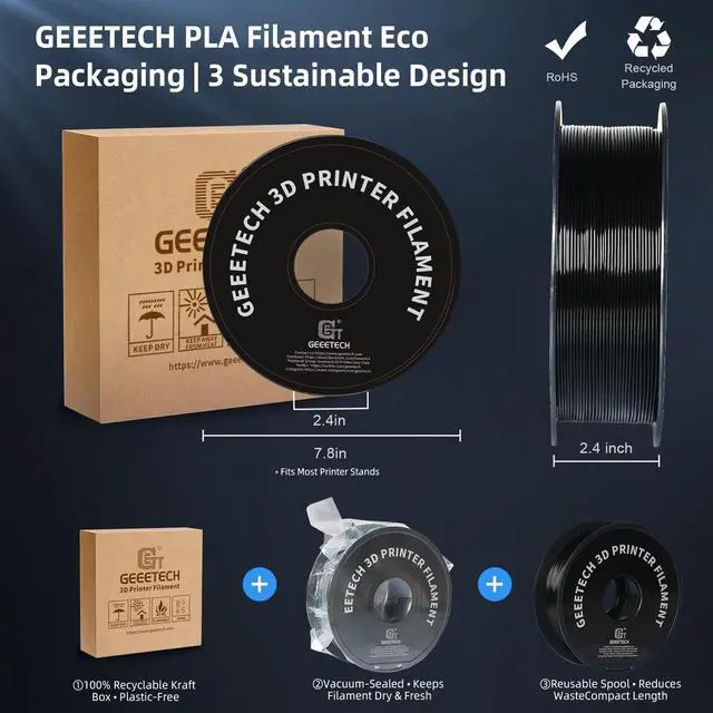Alt view image 7 of 7 - PLA Filament 1.75mm Black, 1kg (2.2lbs) Spool, Neatly Wound 3D Printer Filament, Tangle-Free, Dimensional Accuracy +/- 0.02mm, Fits Most FDM 3D Printers