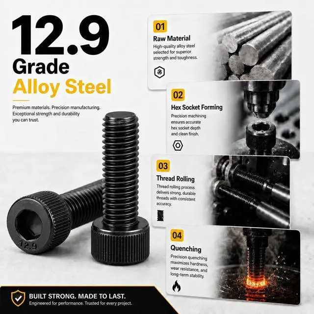 Alt view image 4 of 7 - 950PCS M3 Screws Assortment Kit, M3x6/8/10/12/16/20/25/30mm Hex Socket Head Cap Bolts Nuts Washers Set, 12.9 Alloy Steel Black Oxide M3 Metric Screw for 3D Printer, Electronic