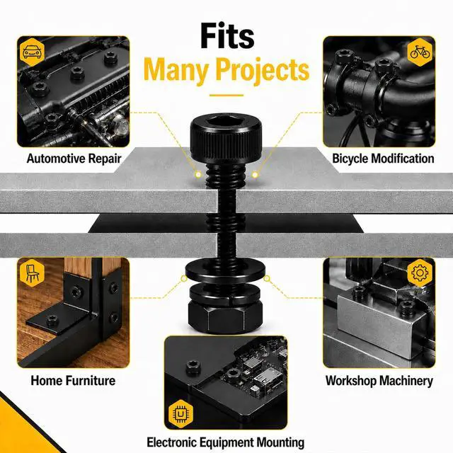 Alt view image 7 of 7 - 950PCS M3 Screws Assortment Kit, M3x6/8/10/12/16/20/25/30mm Hex Socket Head Cap Bolts Nuts Washers Set, 12.9 Alloy Steel Black Oxide M3 Metric Screw for 3D Printer, Electronic
