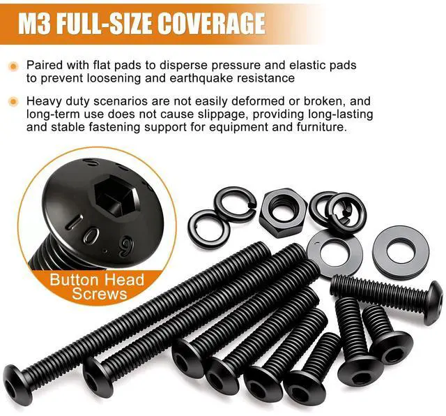 Alt view image 5 of 6 - 1001PCS M3 Screws,Hex Socket Button Head Bolt Assortment Kit M3 x 6/8/10/12/16/20/25/30mm Machine Screws with Nuts Washers 10.9 Alloy Steel Button Head Socket Cap Screws