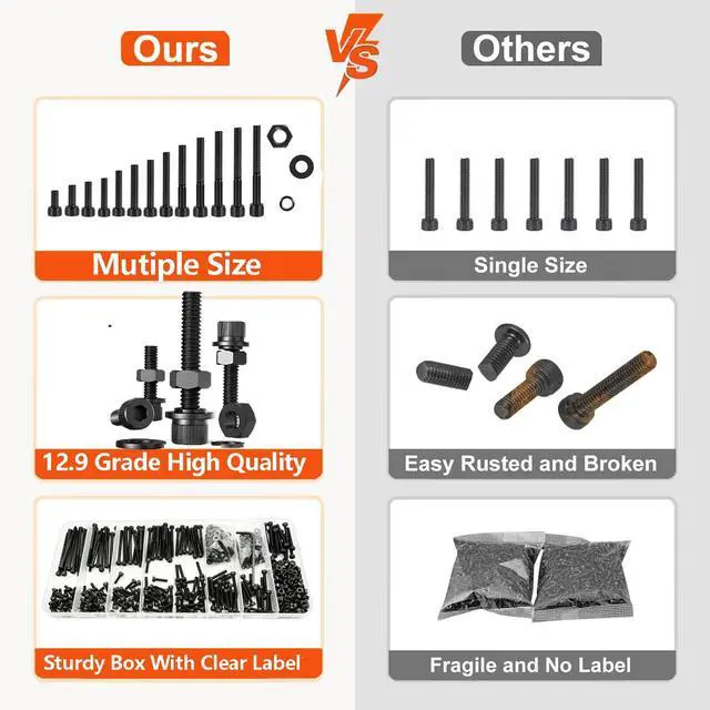 Alt view image 3 of 5 - 600pcs M3 Screw Assortment Kit,M3 Screws (8 Sizes 6-30mm) for 3D Printer DIY,Hex Socket Head Cap Screws Bolts Nuts Washer Kit,12.9 Grade Alloy Steel,Black Oxide,M3-0.5 x 6/8/10/12/16/20/25/30mm